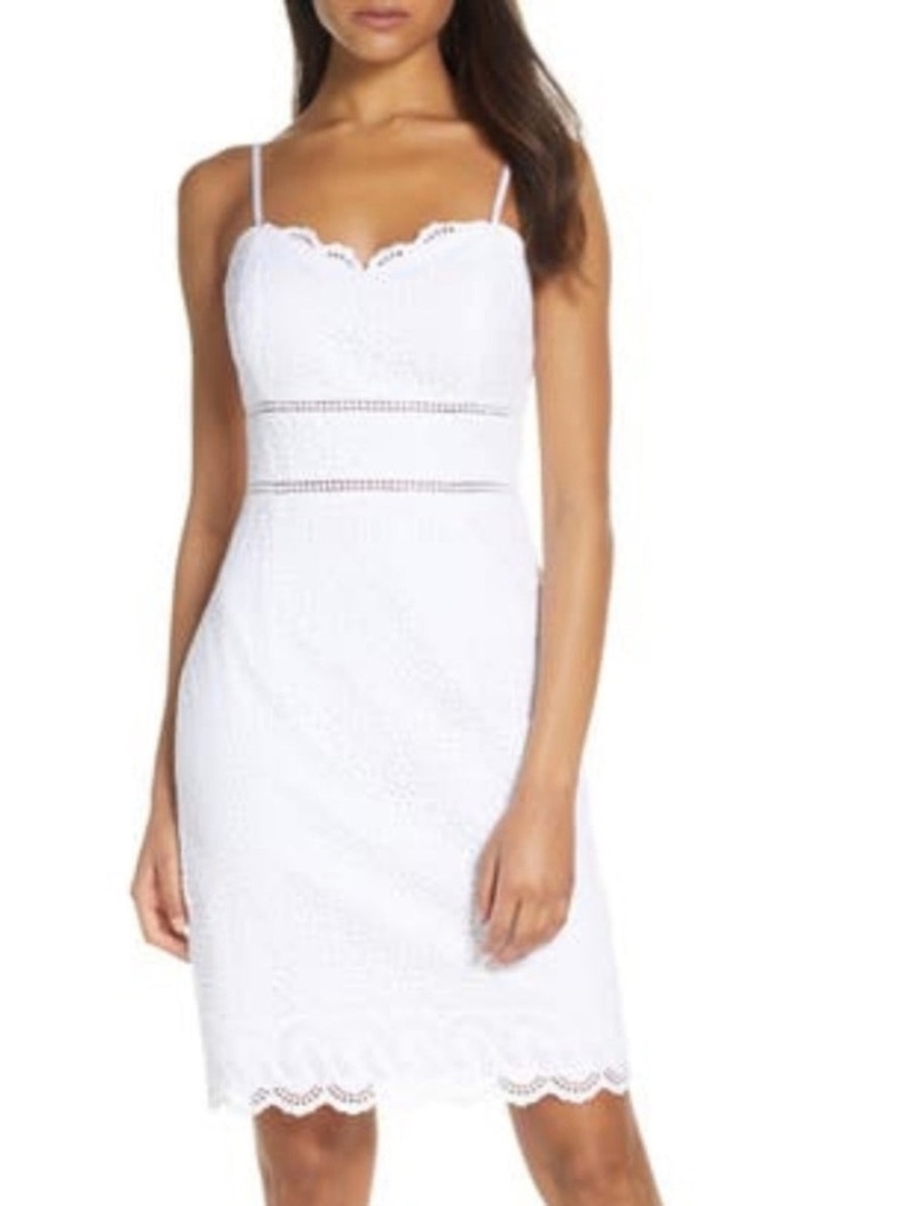 Lilly Pulitzer Jaida Sweetheart Dress Resort White Sand Dollar Eyelet Border 16